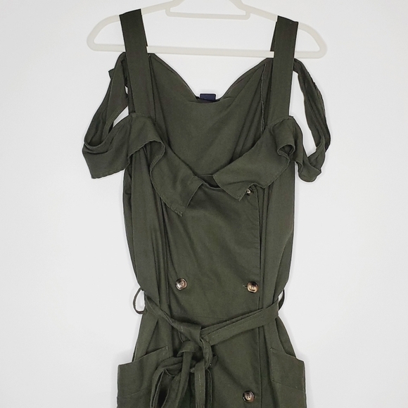 City Chic Linen Cotton Blazer Dress XXL/24 Olive Green Double-breasted Pockets - Picture 4 of 15